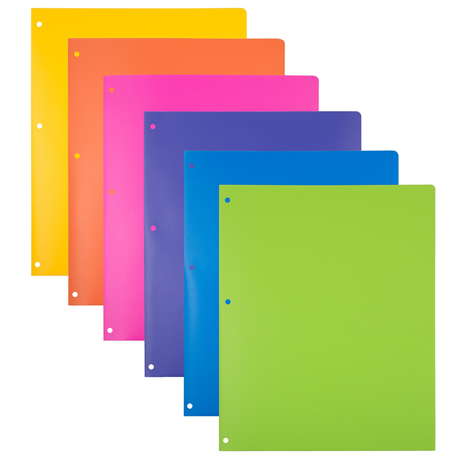 JAM Paper Heavy Duty 3-Hole Punched Plastic 2-Pocket Folders, Multicolored, Assorted Fashion Colors, 6/Pack (383HHPFassrt)