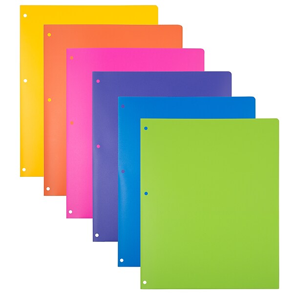 JAM Paper Heavy Duty Plastic 3-Hole Punched 2 Pocket School Folders, Assorted Fashion Colors, 6/Pack (383HHPFassrt)