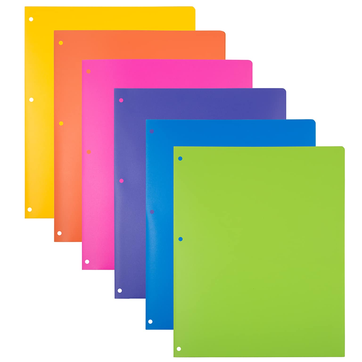 JAM Paper Heavy Duty 3-Hole Punched Plastic 2-Pocket Folders, Multicolored, Assorted Fashion Colors, 6/Pack (383HHPFassrt)