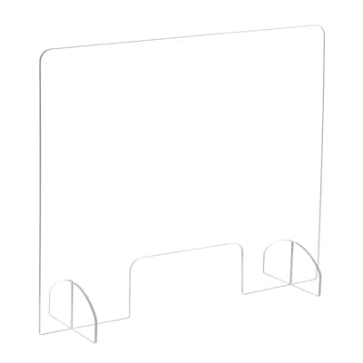 Safco 23-1/2"H x 29-1/2"W Acrylic Non-Tackable Portable Freestanding Sneeze Guard with Document Pass-Through, Clear (7505CL)