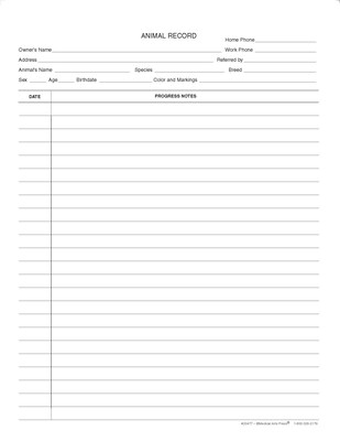 Medical  Arts Press® Wide Ruled Veterinary Animal Record Progress Notes, 250/Pack  (20477)
