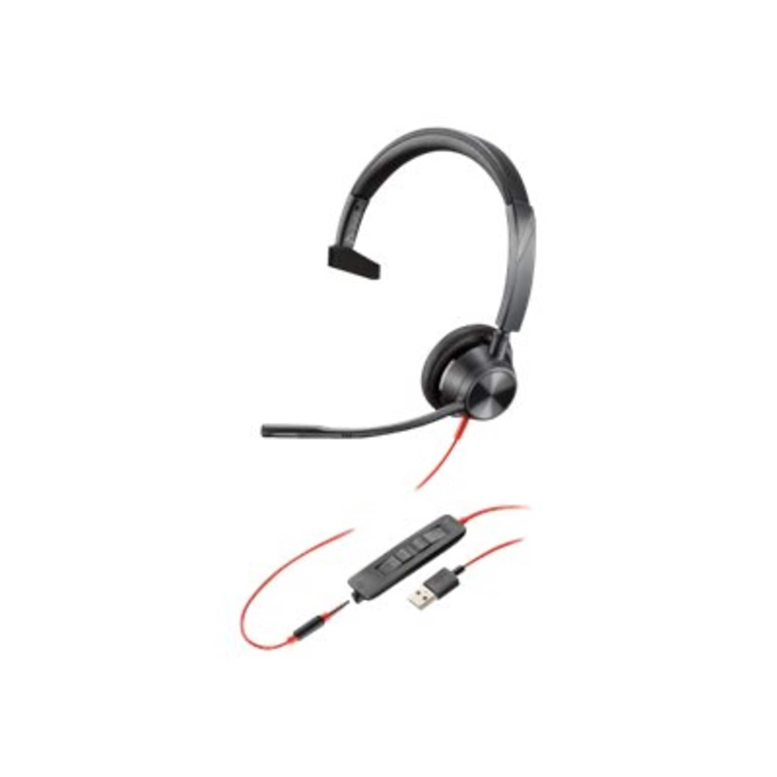Plantronics Blackwire 3315 Wired Mono On Ear Computer Headset, Black (214014-01)