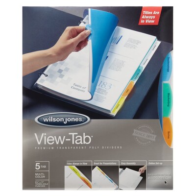 Wilson Jones View-Tab Dividers, 5-Tabs, 8.5 x 11, Assorted Colors, Set (W55565)