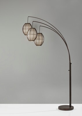 Adesso® Maui 82H Antique Bronze 3-Arm Arc Floor Lamp with Brown Barrel Shades (4026-26)