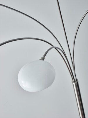 Adesso® Luna 86 Brushed Steel 5-Arm Arc Lamp with White Glass Shades (3346-22)