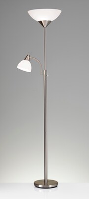 Adesso® Piedmont 71H Brushed Steel 300W Torchiere Floor Lamp with Reading Light and White Plastic S