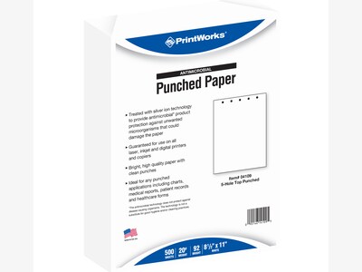 Printworks® Professional 8.5 x 11 5-Hole Punched Specialty Paper, 20 lbs., 92 Brightness, 2500 Sheets/Carton (04109)