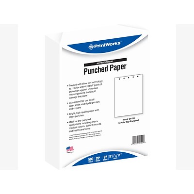 Printworks Professional 8.5 x 11 5-Hole Punched Multipurpose Paper, 20 lbs., 92 Brightness, 500/Ream, 5 Reams/Carton (04109)