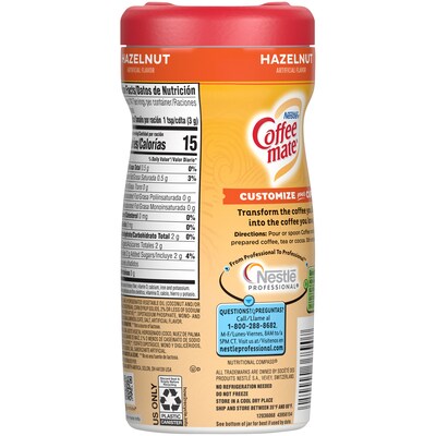 Coffee-mate Hazelnut Powdered Creamer, 15 Oz. (NES12345)