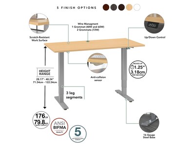 Bush Business Furniture Move 40 Series 28''-48'' Adjustable Standing Desk, Natural Maple/Cool Gray Metallic (M4S7230ACSK)