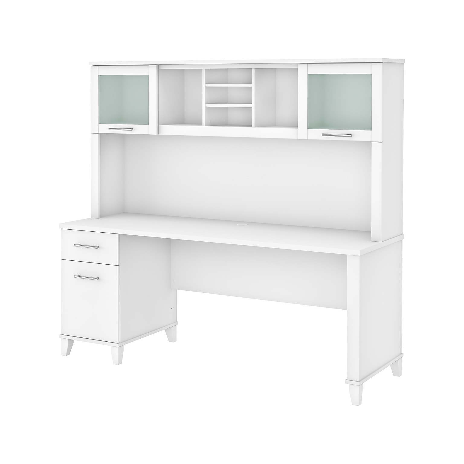 Bush Furniture Somerset 72W Office Desk with Drawers and Hutch, White (SET018WH)