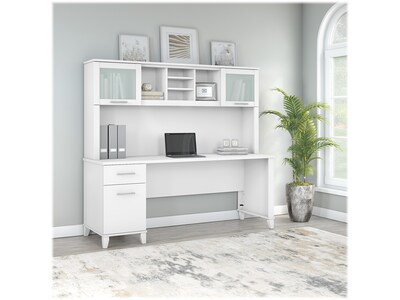 Bush Furniture Somerset 72W Office Desk with Drawers and Hutch, White (SET018WH)