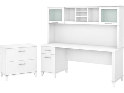 Bush Furniture Somerset 72 Computer Desk with Hutch and Lateral File Cabinet, White (SET019WH)