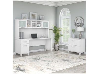 Bush Furniture Somerset 72" Computer Desk with Hutch and Lateral File Cabinet, White (SET019WH)