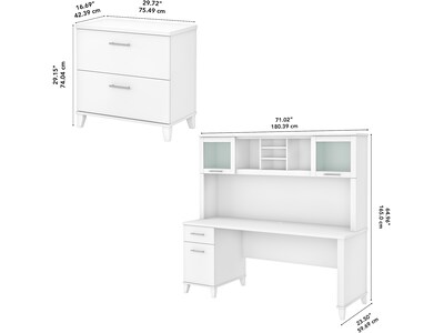 Bush Furniture Somerset 72" Computer Desk with Hutch and Lateral File Cabinet, White (SET019WH)