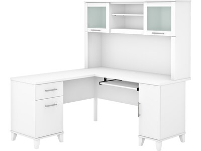 Bush Furniture Somerset 60W L Shaped Desk with Hutch, White (SET002WH)