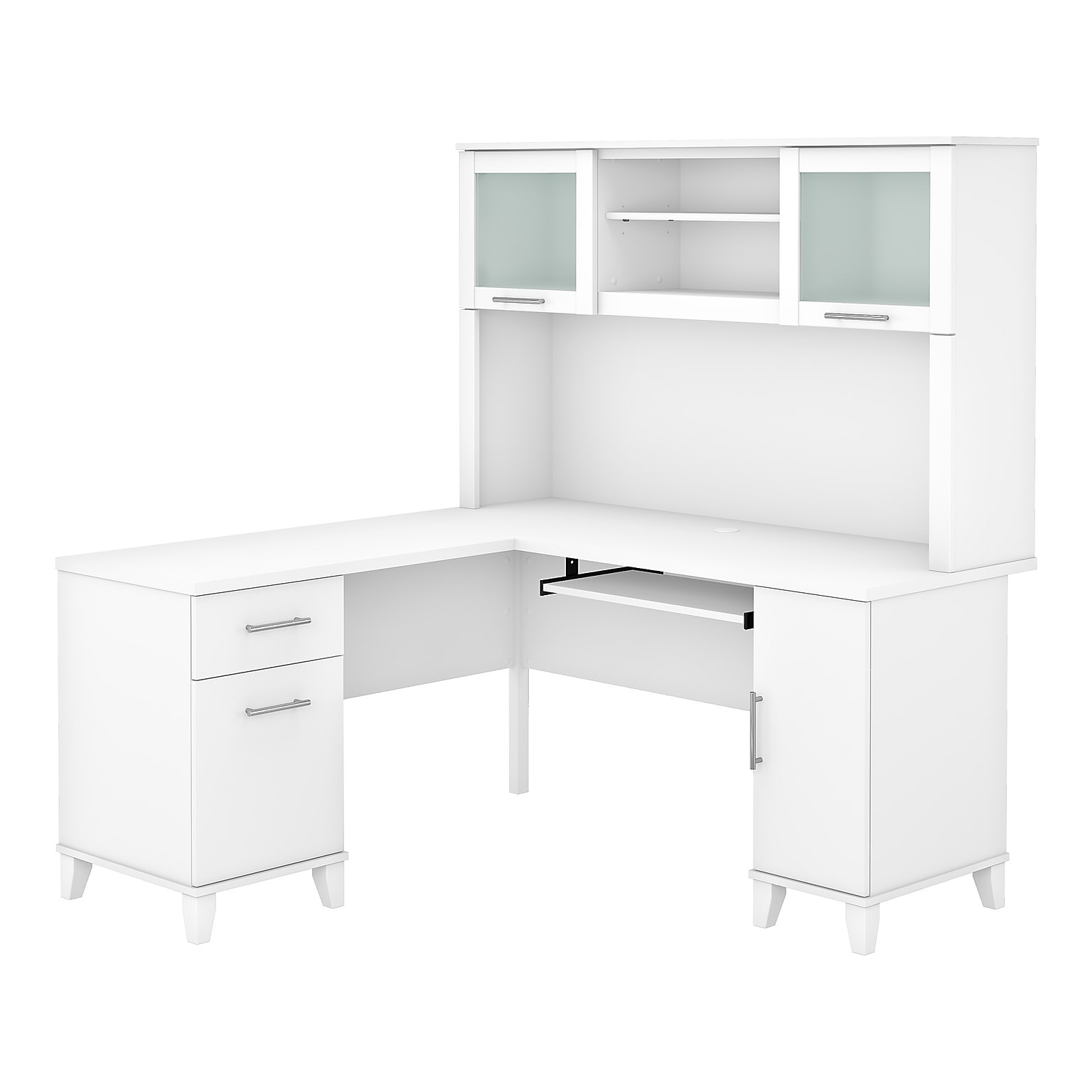 Bush Furniture Somerset 60W L-Shaped Desk with Hutch, White (SET002WH)