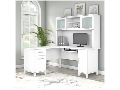 Bush Furniture Somerset 60W L Shaped Desk with Hutch, White (SET002WH)