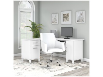 Bush Furniture Somerset 60W L Shaped Desk with Mid Back Leather Box Chair, White (SET022WH)