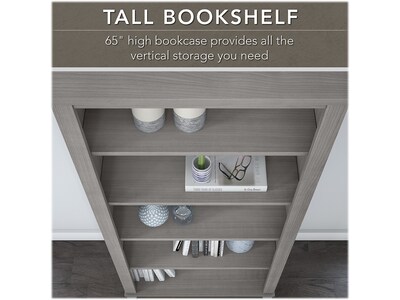 Bush Furniture Somerset 65"H 5-Shelf Bookcase with Adjustable Shelves, Platinum Gray Laminate (WC81265)