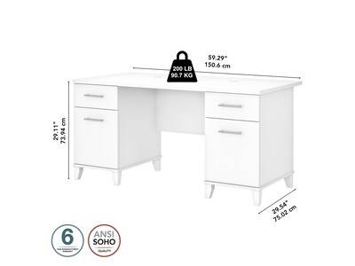 Bush Furniture Somerset 60"W Office Desk with Drawers, White (WC81928K)