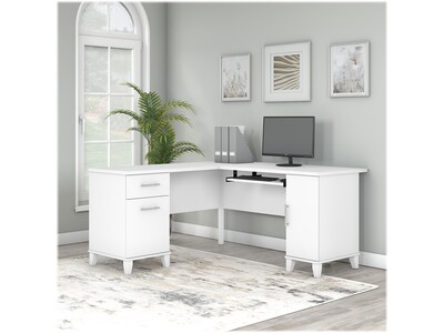 Bush Furniture Somerset 60"W L Shaped Desk with Storage, White (WC81930K)