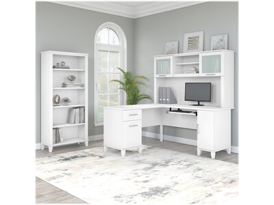 Bush Furniture Somerset 60"W L Shaped Desk with Storage, White (WC81930K)