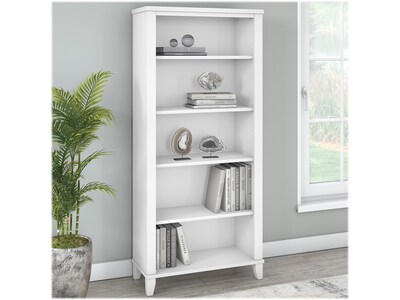 Bush Furniture Somerset 65"H 5-Shelf Bookcase with Adjustable Shelves, White Laminate (WC81965)