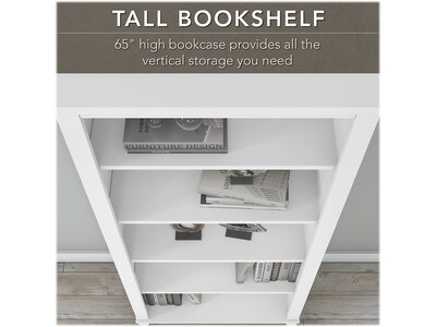 Bush Furniture Somerset 65"H 5-Shelf Bookcase with Adjustable Shelves, White Laminate (WC81965)