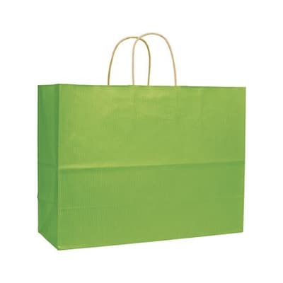 Bags & Bows Varnish Stripe 16 x 6 x 12 1/2 Kraft Paper Shopping Bags, Lime Green, 250/Carton (15-160613-55)