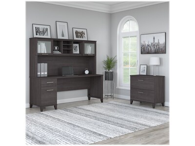 Bush Furniture Somerset 72" Computer Desk with Hutch and Lateral File Cabinet, Storm Gray (SET019SG)
