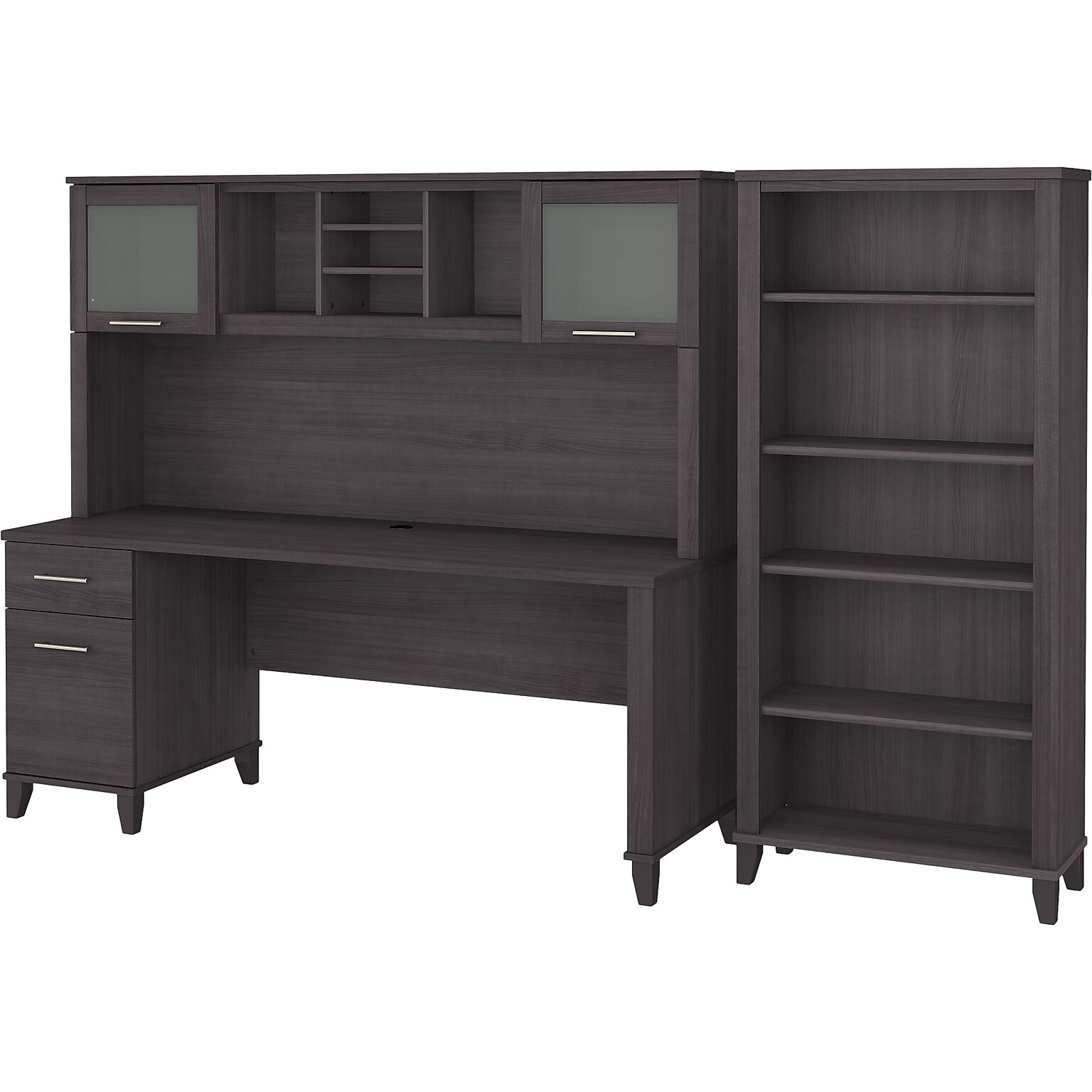 Bush Furniture Somerset 72W Office Desk with Hutch and 5 Shelf Bookcase, Storm Gray (SET020SG)