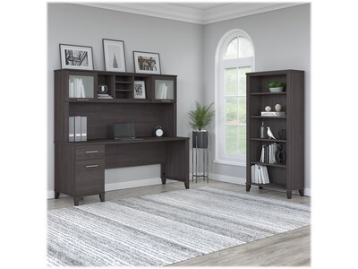 Bush Furniture Somerset 72W Office Desk with Hutch and 5 Shelf Bookcase, Storm Gray (SET020SG)