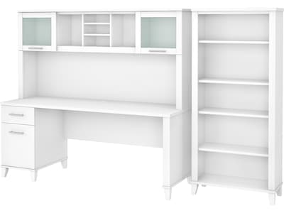 Bush Furniture Somerset 72 Computer Desk with Hutch and 5-Shelf Bookcase, White (SET020WH)
