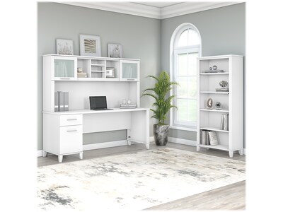 Bush Furniture Somerset 72 Computer Desk with Hutch and 5-Shelf Bookcase, White (SET020WH)