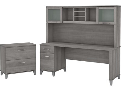Bush Furniture Somerset 72 Computer Desk with Hutch and Lateral File Cabinet, Platinum Gray (SET019PG)