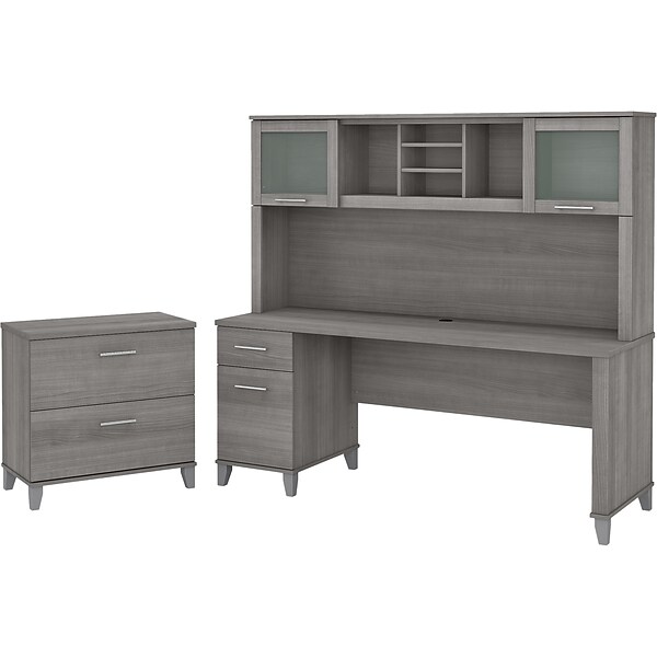 Bush Furniture Somerset 72 Computer Desk with Hutch and Lateral File Cabinet, Platinum Gray (SET019PG)