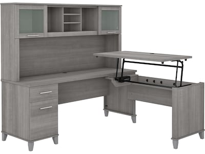 Bush Furniture Somerset 72W 3 Position Sit to Stand L Shaped Desk with Hutch, Platinum Gray (SET015