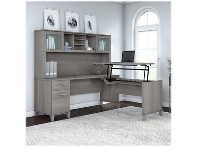 Bush Furniture Somerset 72W 3 Position Sit to Stand L Shaped Desk with Hutch, Platinum Gray (SET015