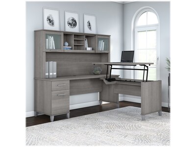 Bush Furniture Somerset 72"W 3 Position Sit to Stand L Shaped Desk with Hutch, Platinum Gray (SET015PG)