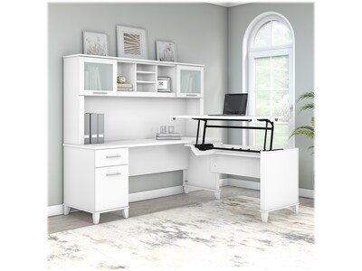 Bush Furniture Somerset 72W 3 Position Sit to Stand L Shaped Desk with Hutch, White (SET015WH)