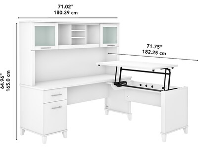 Bush Furniture Somerset 72"W 3 Position Sit to Stand L Shaped Desk with Hutch, White (SET015WH)