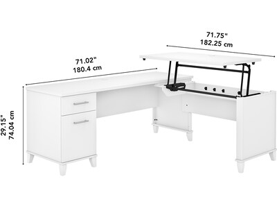Bush Furniture Somerset 72"W 3 Position Sit to Stand L Shaped Desk, White (SET014WH)