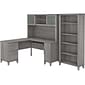 Bush Furniture Somerset 60"W L-Shaped Desk with Hutch and 5-Shelf Bookcase, Platinum Gray (SET010PG)