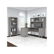 Bush Furniture Somerset 60W L-Shaped Desk with Hutch and 5-Shelf Bookcase, Platinum Gray (SET010PG)