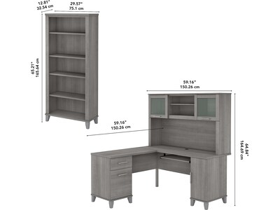 Bush Furniture Somerset 60"W L-Shaped Desk with Hutch and 5-Shelf Bookcase, Platinum Gray (SET010PG)