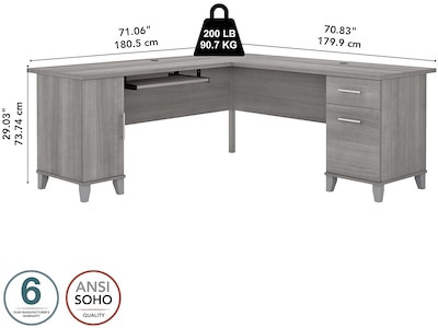 Bush Furniture Somerset 72"W L Shaped Desk with Storage, Platinum Gray (WC81210K)