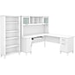 Bush Furniture Somerset 72"W L Shaped Desk with Hutch and 5 Shelf Bookcase, White (SET011WH)