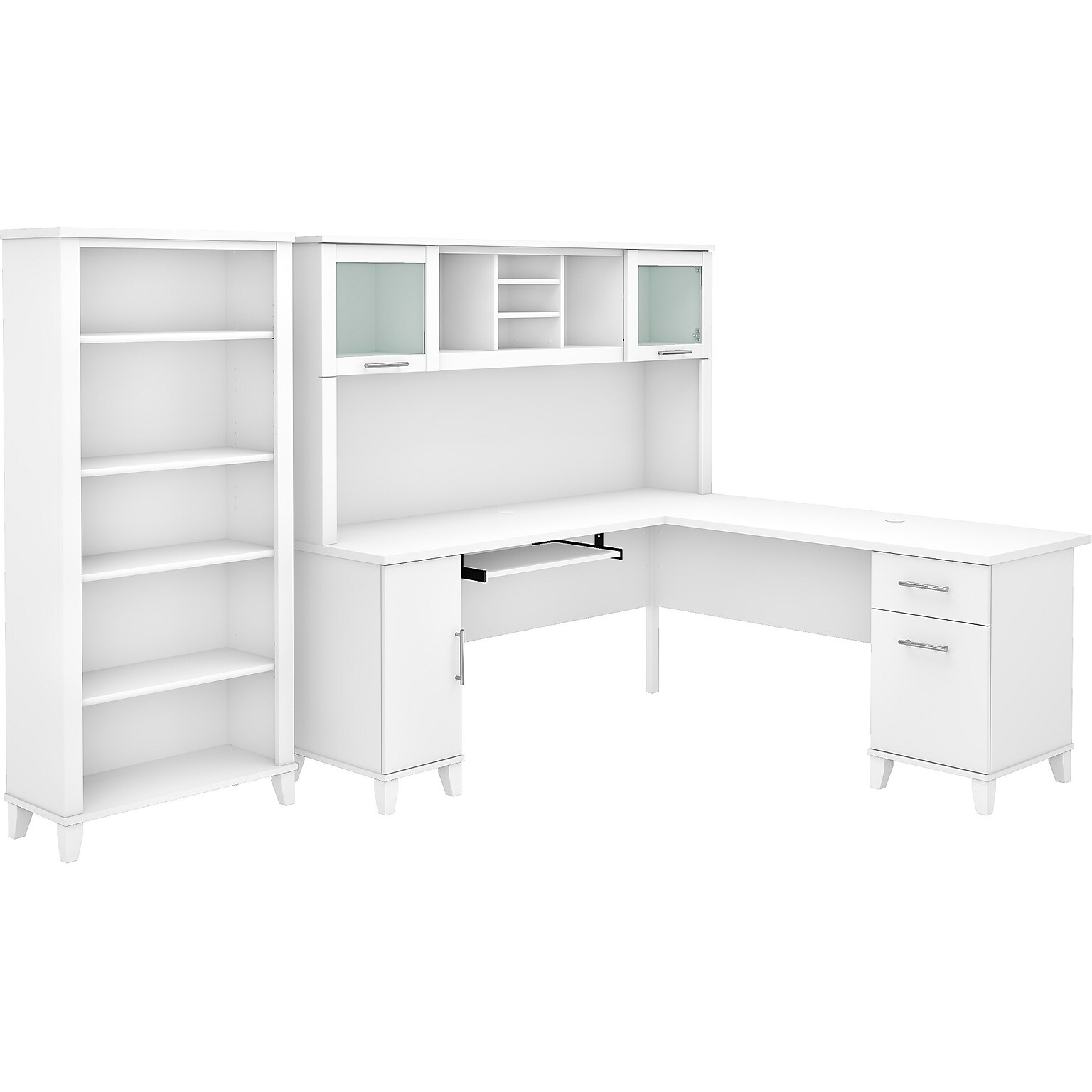Bush Furniture Somerset 72W L Shaped Desk with Hutch and 5 Shelf Bookcase, White (SET011WH)