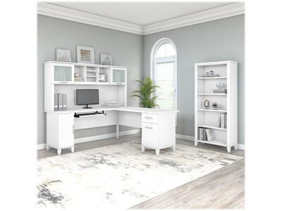 Bush Furniture Somerset 72W L Shaped Desk with Hutch and 5 Shelf Bookcase, White (SET011WH)